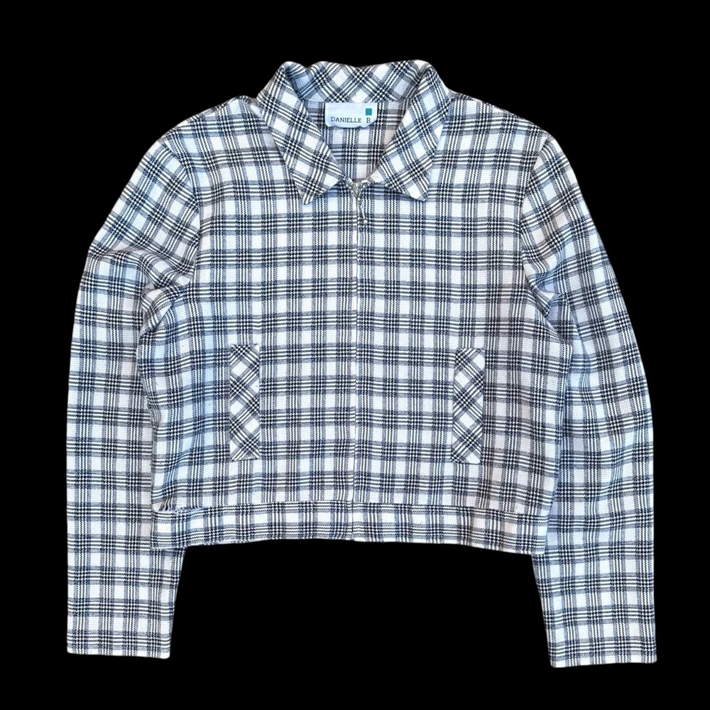 Vintage Danielle B Full Zip Cropped Flannel Shirt White/Black Size Medium